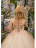 Ivory Lace Champagne Tulle Floor Length Flower Girl Dress